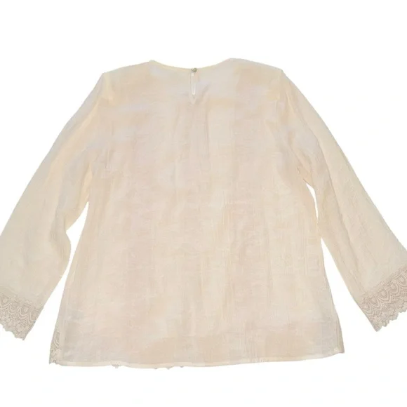 FSL + Apparel Ivory Lace Trim Boho Blouse Sz L Cottagecore Romantic Rayon Top - Picture 7 of 11